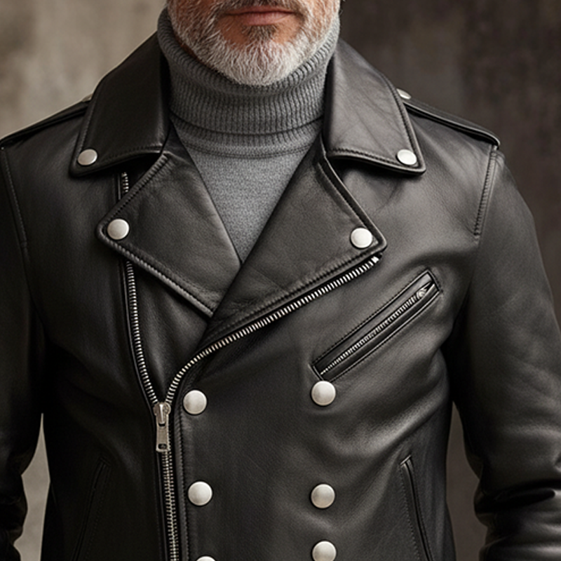 Men's Slim-fit Motorcycle Style Double-breasted Jacket MTA0597L6X