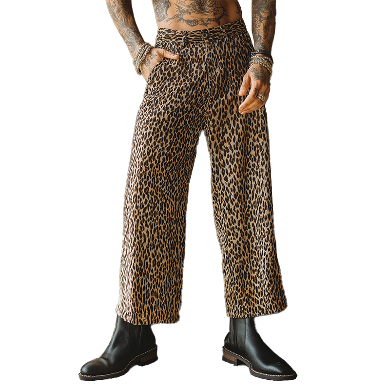 Men's Vintage Leopard Print Cotton Blend Casual Trousers MTA1529H9P