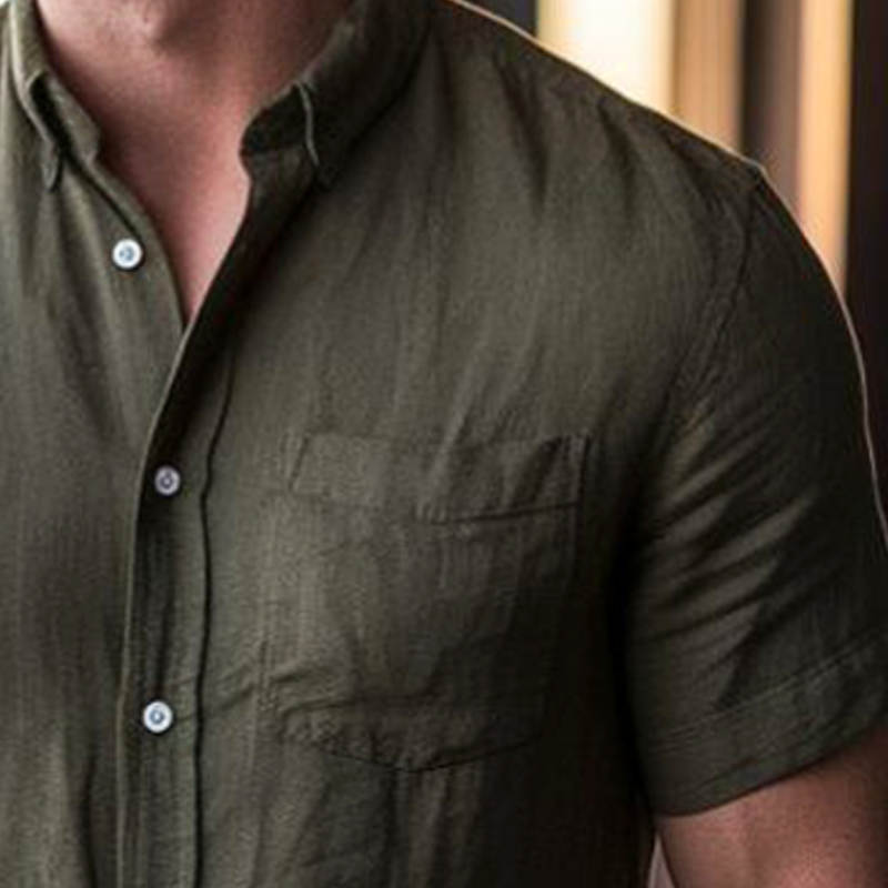 Men's Business Solid Color Cotton And Linen Short-sleeved Shirt MTA2316G8U