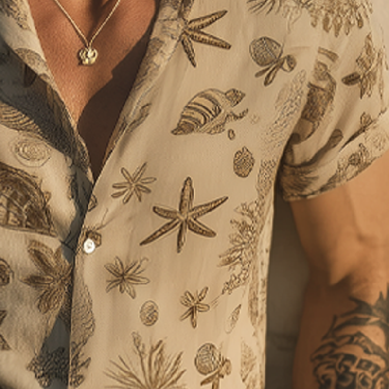 Men's Summer Beach Printed Casual Short Sleeve Shirt MTA1830F6U