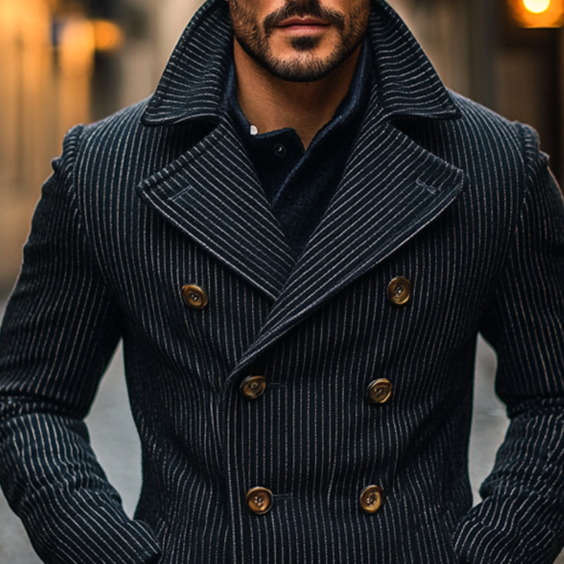 Men's Striped Casual Double Breasted Lapel Jacket MTA1351J4X