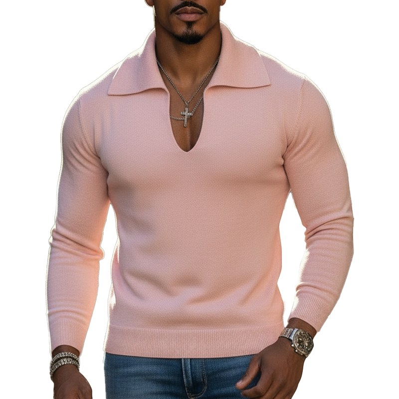Men's Spring Fashion V-neck Slim-fit Cotton Knit Sweater MTA2976L6P