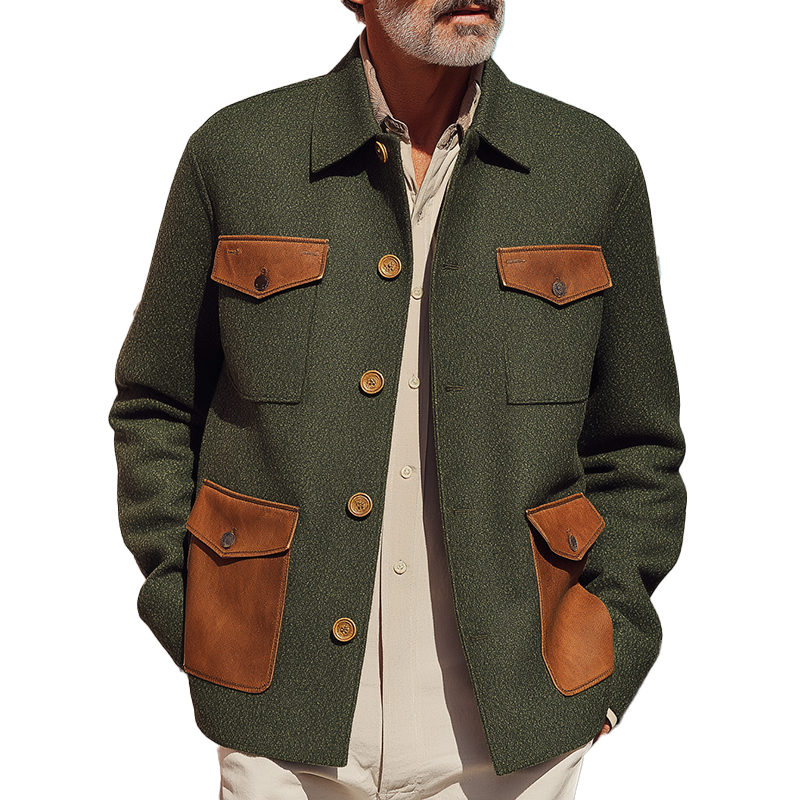 Men's Faux Wool PU Pocket Vintage Jacket MTA1847H8P