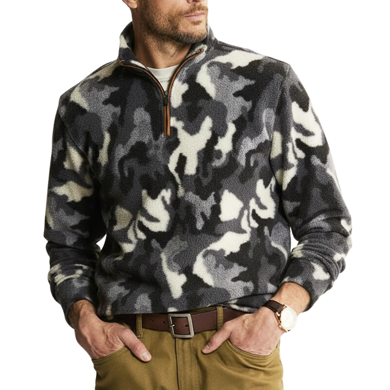 Men's Classic Camouflage Faux Lambskin Quarter Collar Sweatshirt MTA1794J0U