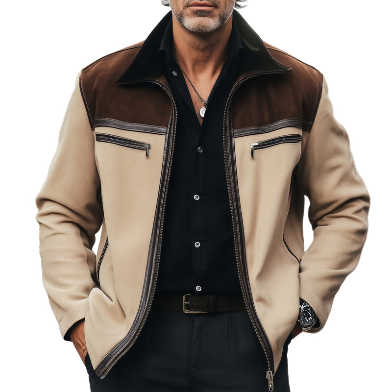 Men's Vintage Colorblock Suede Zip-Up Jacket MTA2928H8U