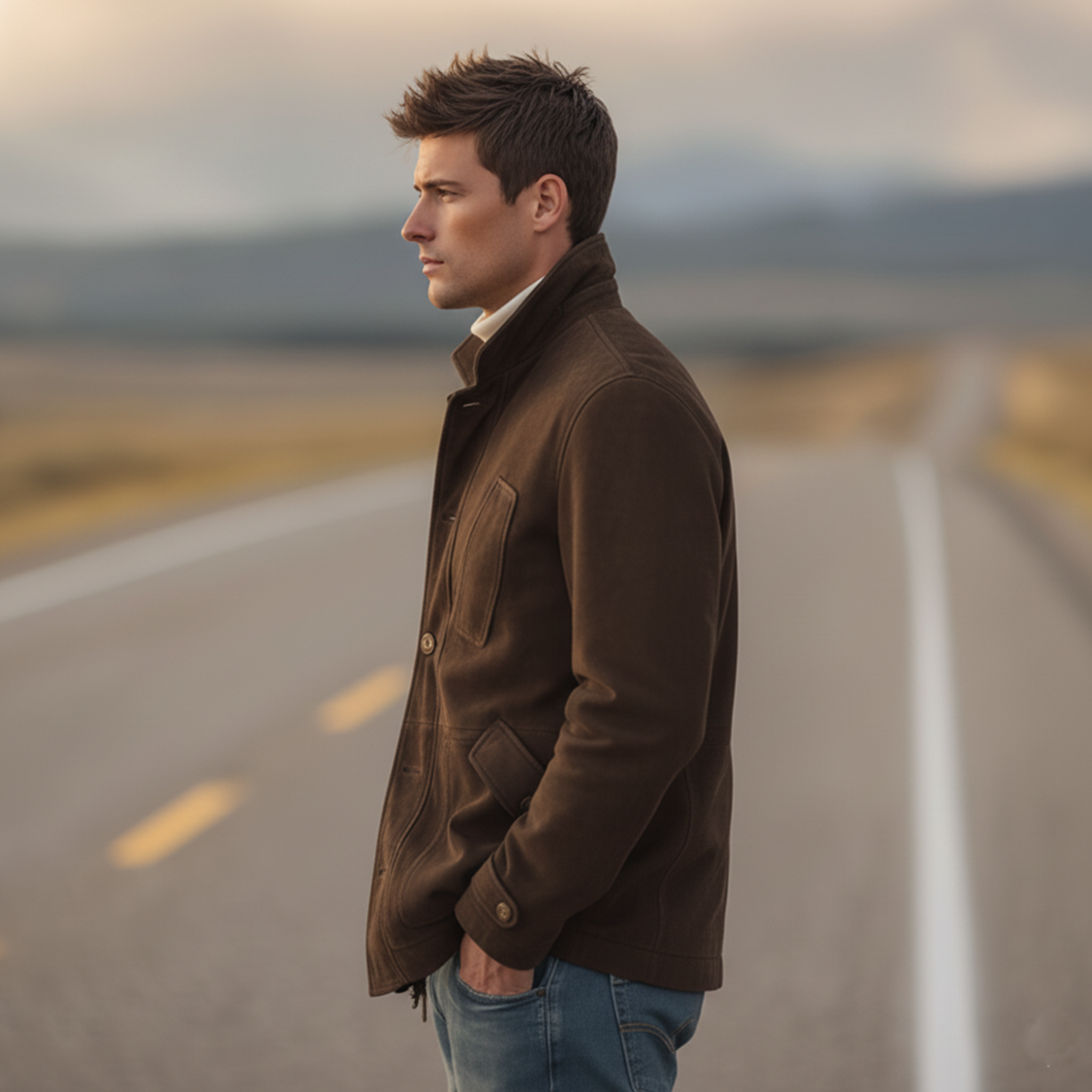 Men's Classic Retro Stand-up Collar Faux Suede Jacket MTA0132K1K