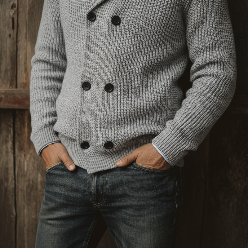 Men's Autumn And Winter Fashion Double-breasted Lapel Cotton Yarn Knitted Sweater MTA2808I5P