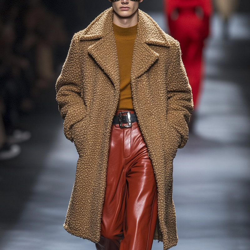 Men's Solid Color Fleece Lapel Long Coat MTA0549L0X