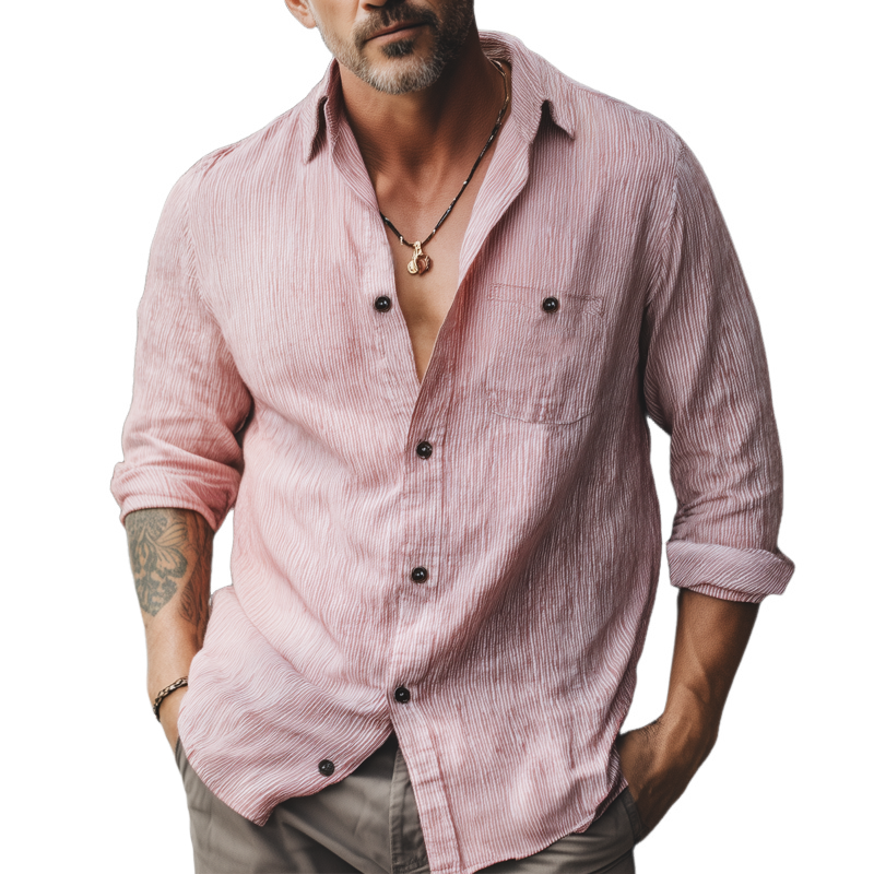 Men's Casual Loose Textured Long-sleeved Shirt MTA2161H0U