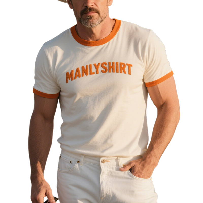 Men's Spring And Summer Fashion Casual American Tough Cotton Blended Contrast Color Towel Three-dimensional Embroidery Slim Short-sleeved T-shirt MTA2025E6K