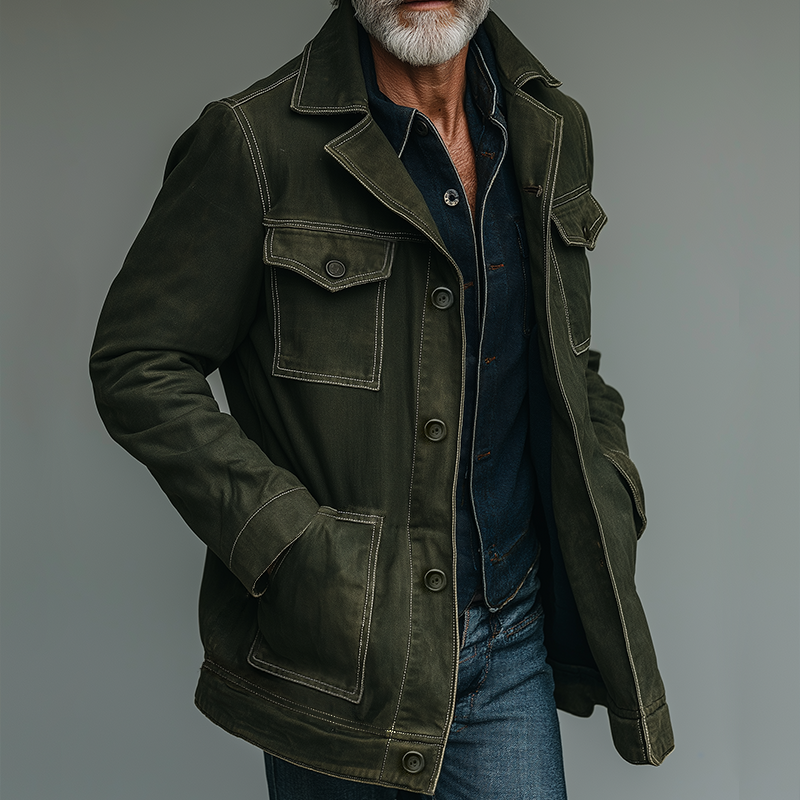 Men's Retro Casual Cotton Washed Durable Multi-Pocket Jacket MTA3090J4TO