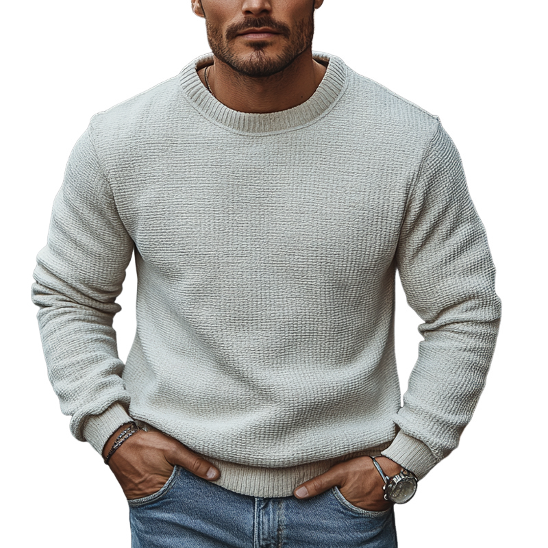 Men's Solid Color Crew Neck Knitted Pullover Sweater MTA2719J4X