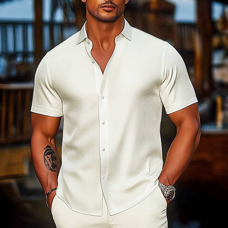 Men's Basic Solid Color Textured Short-sleeved Shirt MTA3072G9U