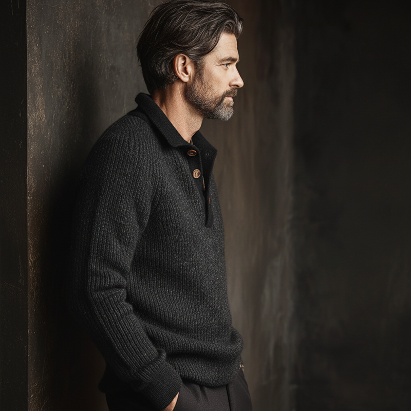 Men's Business Three-Button Polo Collar Knit Sweater MTA0552L4U