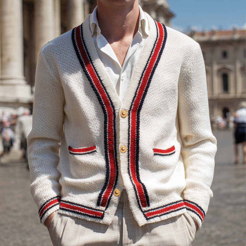 Men's Classic V-Neck Colorblock Button Knit Cardigan MTA0864I0U