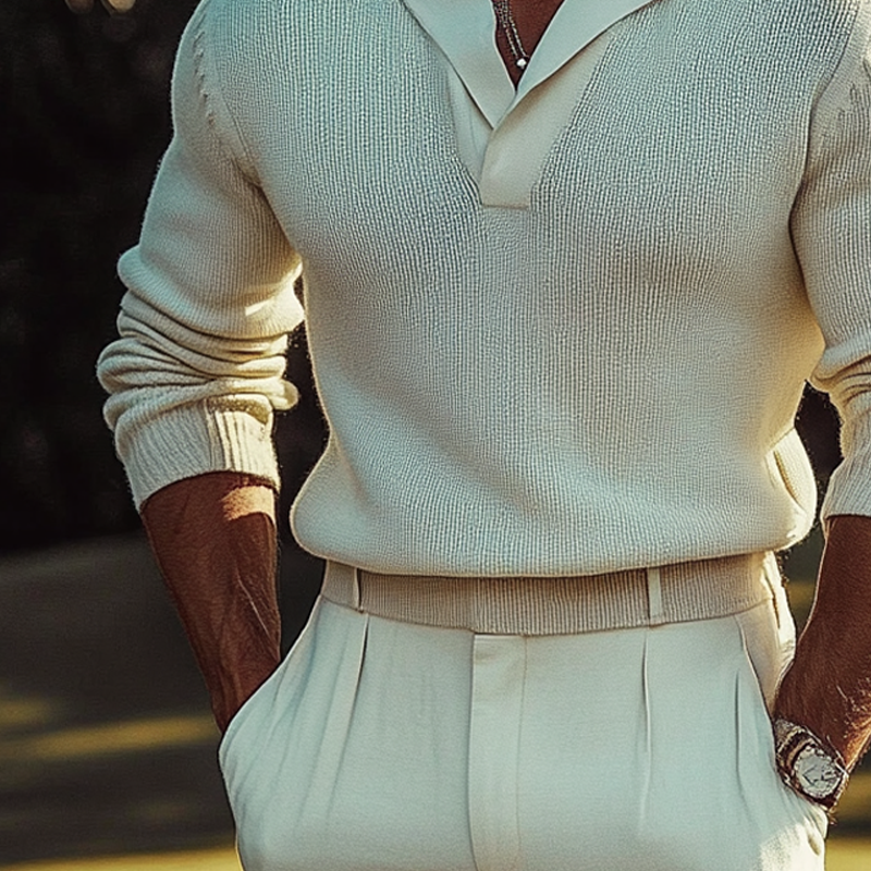 Men's Solid Color Loose Casual Lapel Knitted Sweater MTA2768H6X