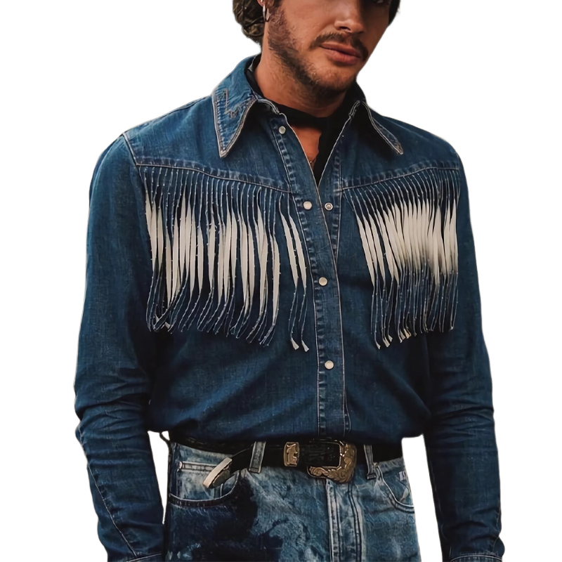 Retro Western Cowboy Dusk Langermet skjorte for menn 09765266U