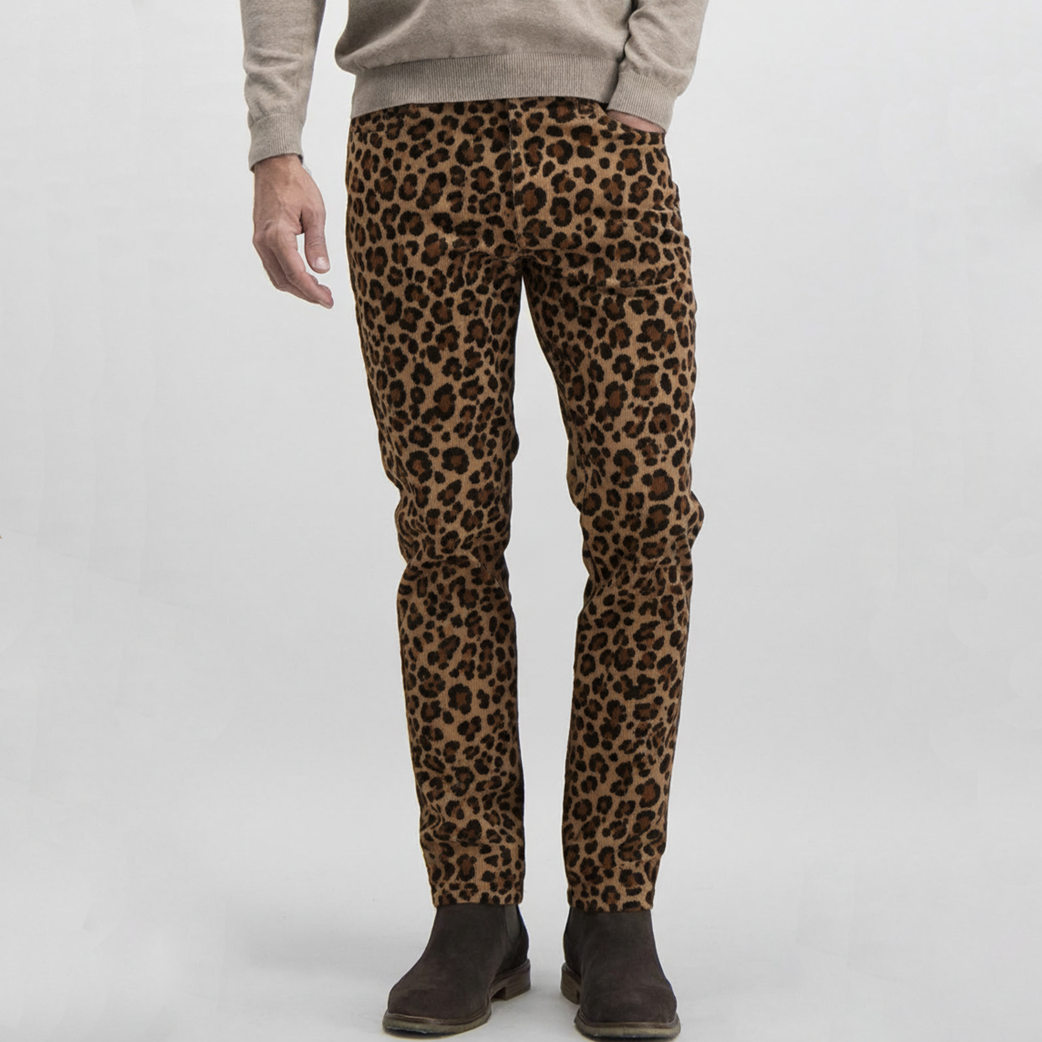 Men's Retro Western Leopard Print Faux Suede Pants MTA2702J0K