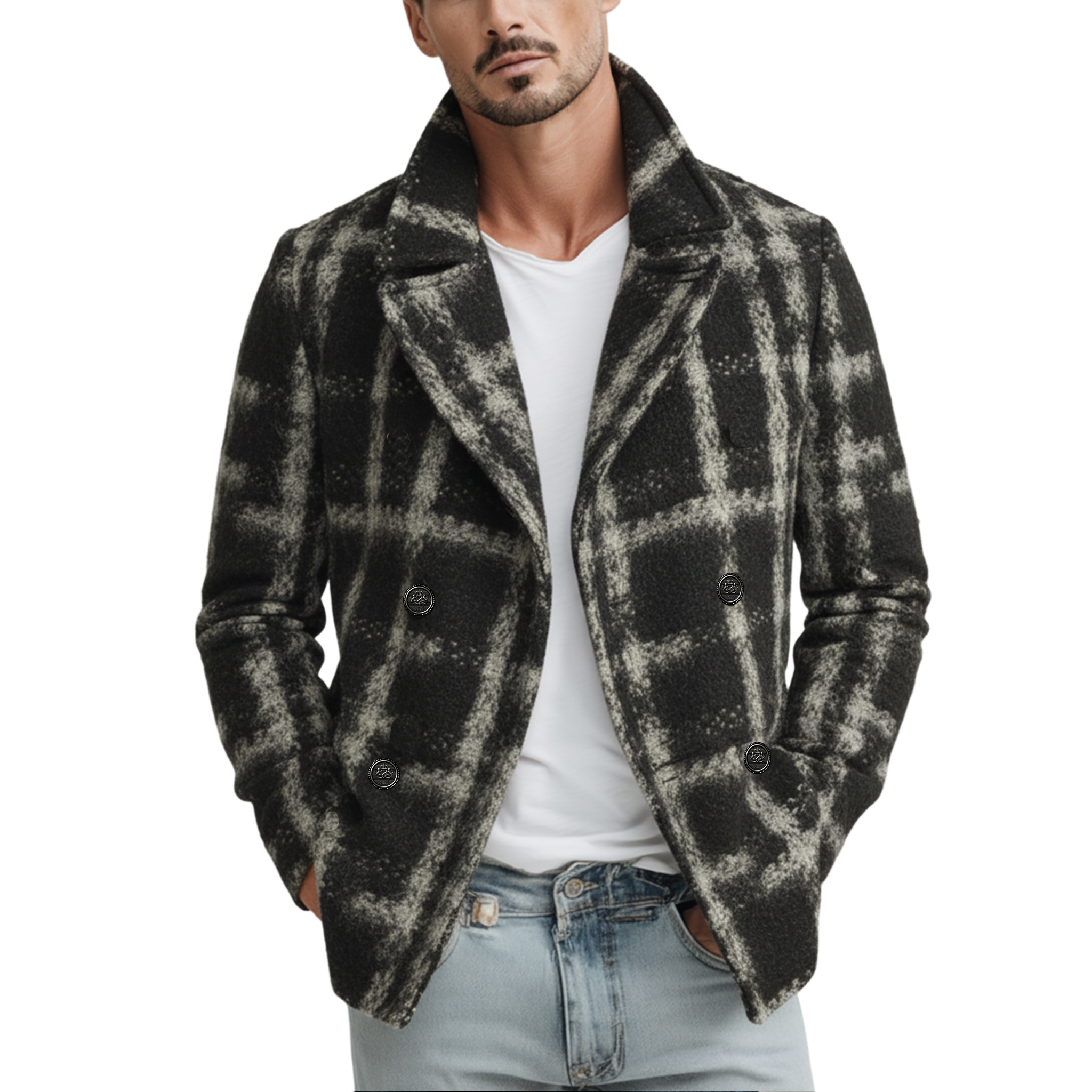 Men's Classic Casual Lapel Double-breasted Faux Woolen Jacket MTA2329I5K