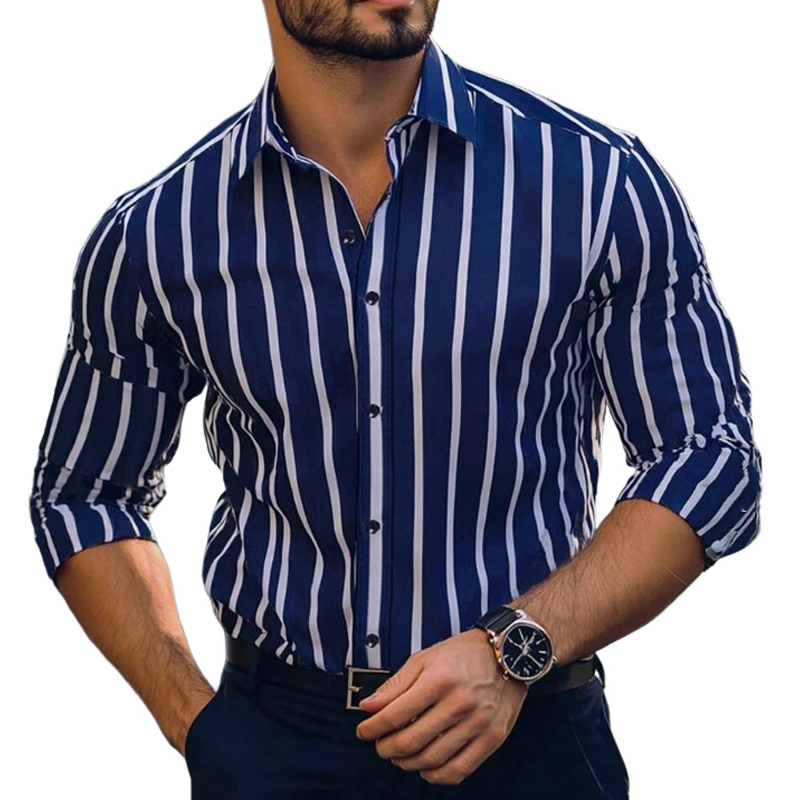 Men's Casual Striped Print Long Sleeve Shirt MTA2829G8X