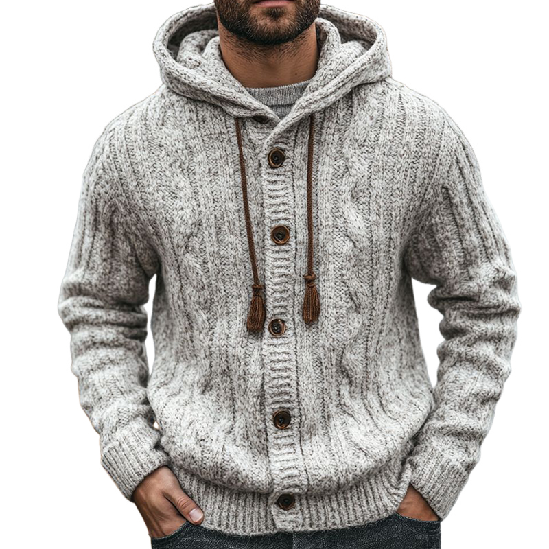 Men's Retro Casual Cable Knit Hooded Button Cardigan MTA0492I8TO
