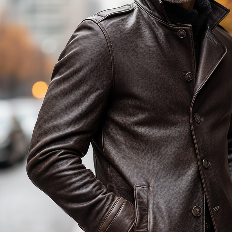 Men's Vintage Distressed PU Faux Leather Button-up Jacket MTA1654L1P