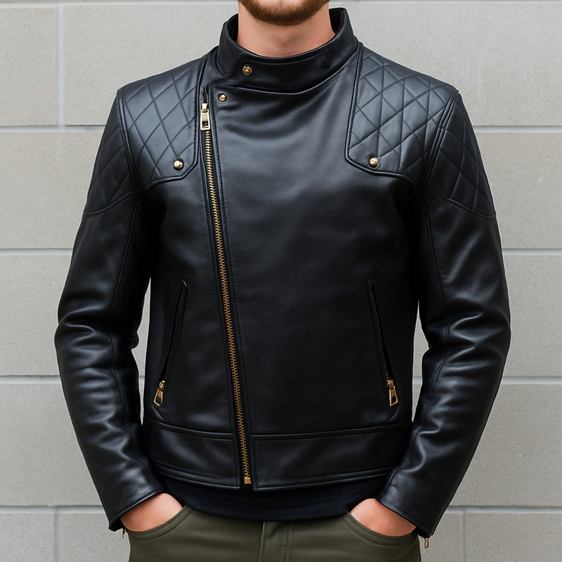 Men's Classic Black Zipper PU Leather Jacket MTA0403I9U