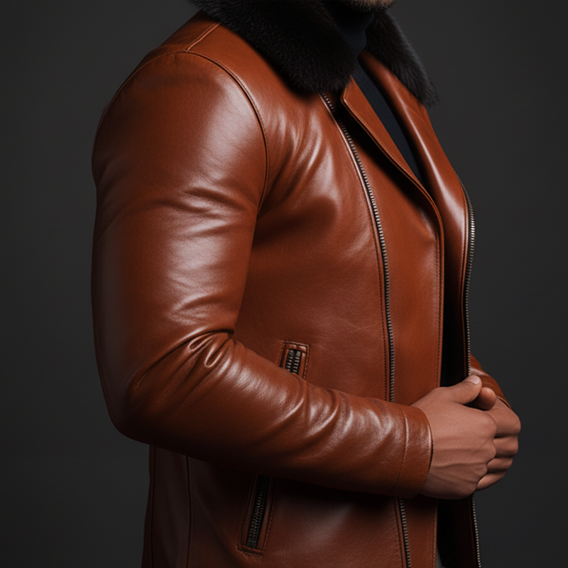 Men's Winter Retro PU Faux Fur Collar Zipper Jacket MTA2876K0P