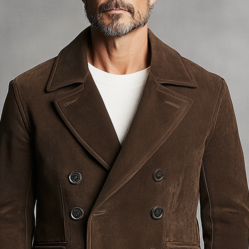 Men's Retro Faux Suede Lapel Double-Breasted Blazer MTA2873K5X