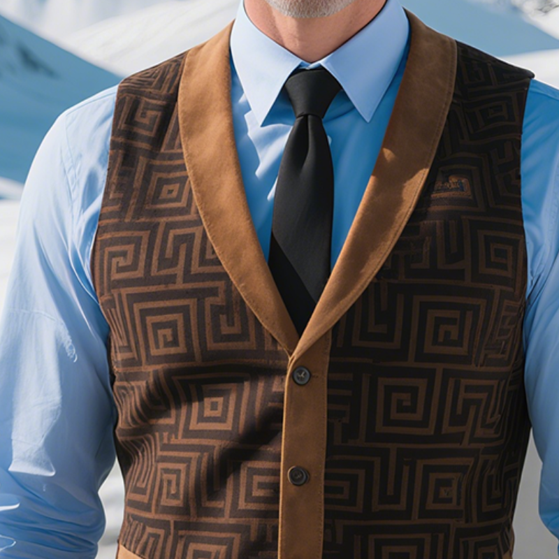 Men's Retro Casual Herringbone Printed Suede Geometric Colorblock Vest MTA2250G6TO