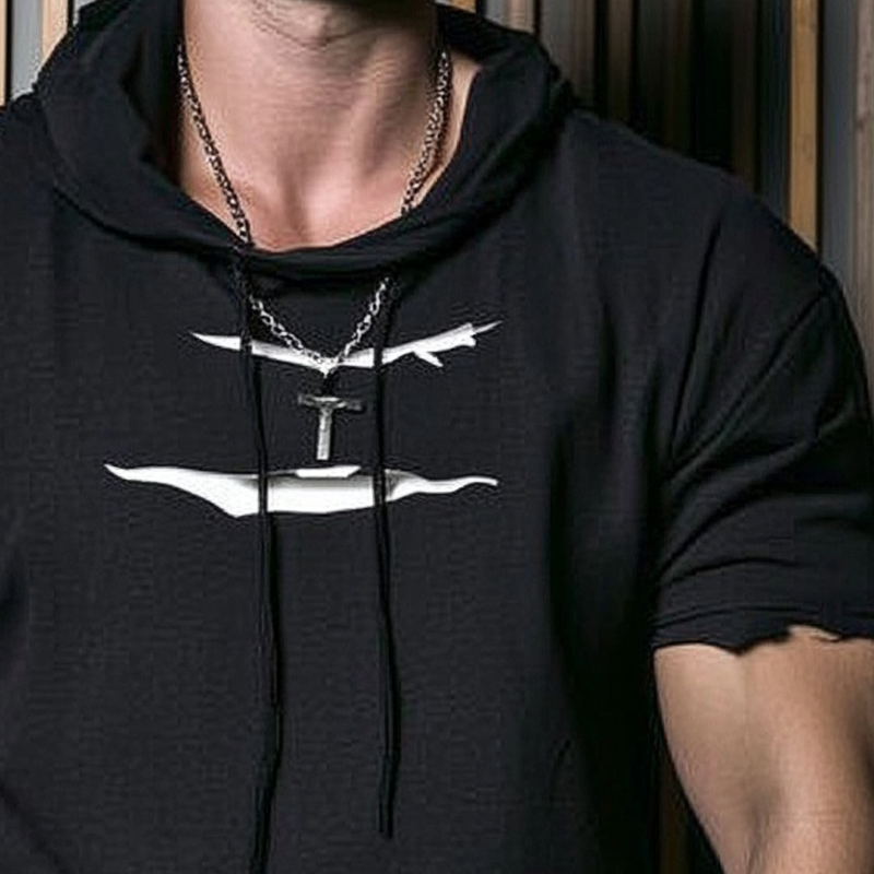 Men's Ripped Short-Sleeved Loose Hoodie MTA2601F0X