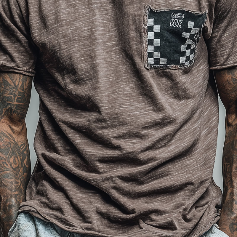 Men's Loose Round Neck Plaid Short Sleeve T-Shirt MTA1940F8X
