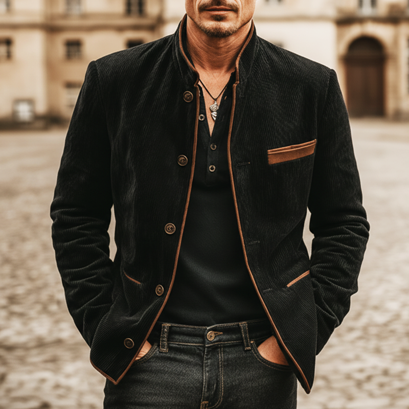 Men's Retro Business Corduroy Stand Collar Jacket MTA0825K6U