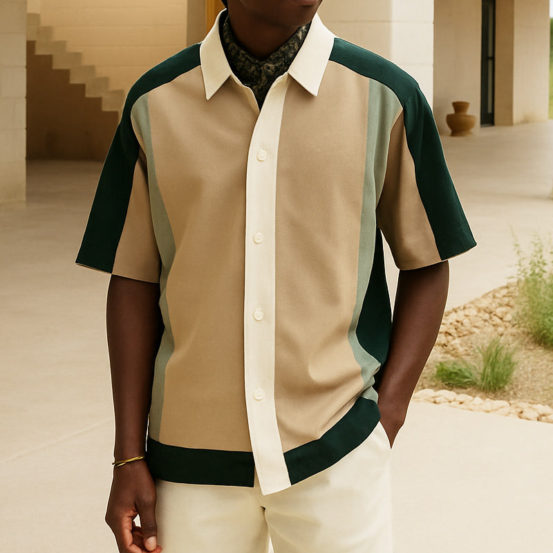 Men's Summer Fashion Color Matching Casual Short-Sleeved Shirt MTA2758E5U