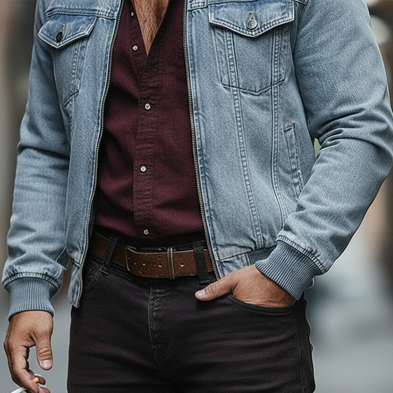 Men's Vintage Washed Denim Baseball Collar Jacket MTA1855L7P