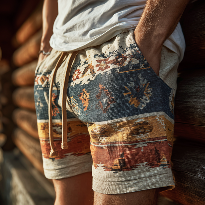 Men's Casual Corduroy Printed Elastic Lace-Up Shorts MTA0848G4U