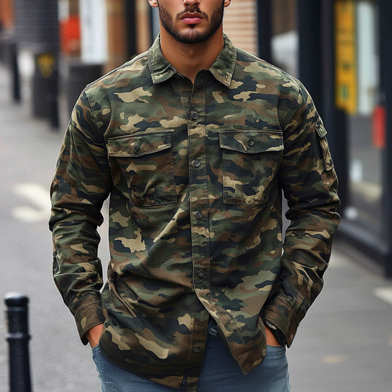 Men's Camouflage Print Multi-pocket Long Sleeve Shirt MTA2235G1X
