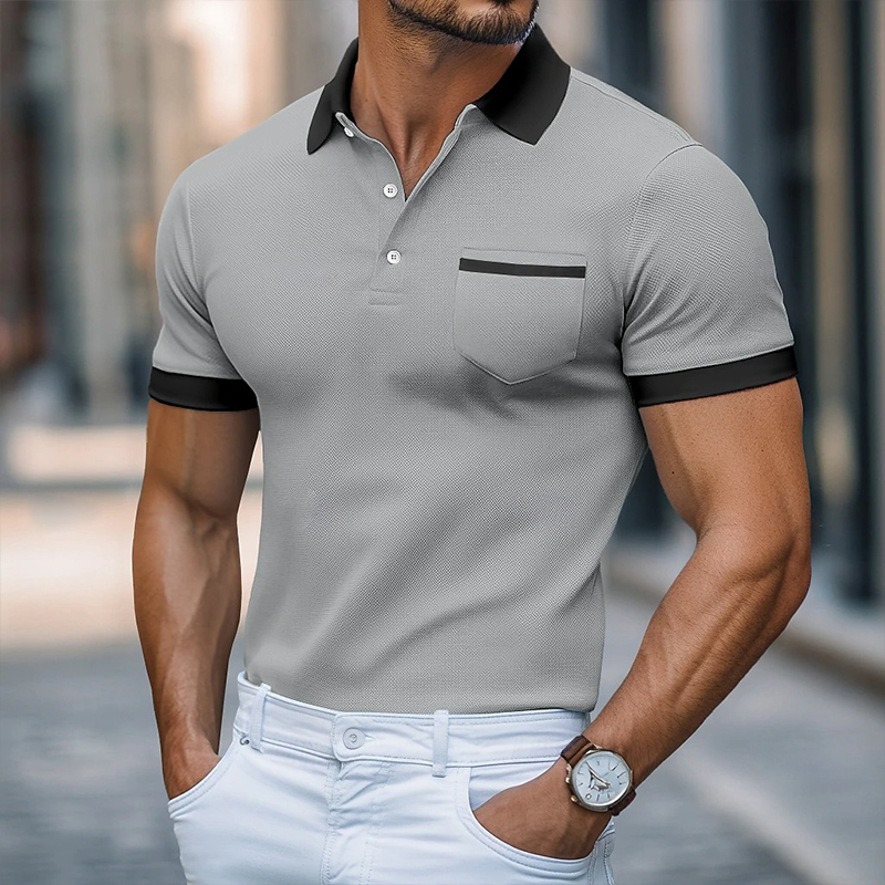Herre retro casual fargeblokk kortermet poloskjorte MTA2311G4TO