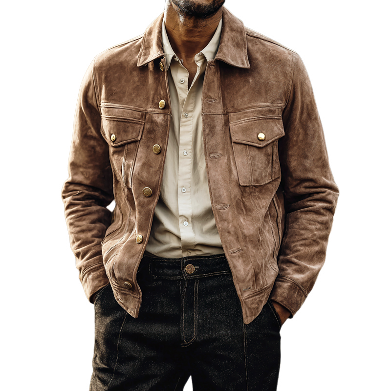 Men's Solid Suede Lapel Single Breasted Jacket MTA0314I6Z