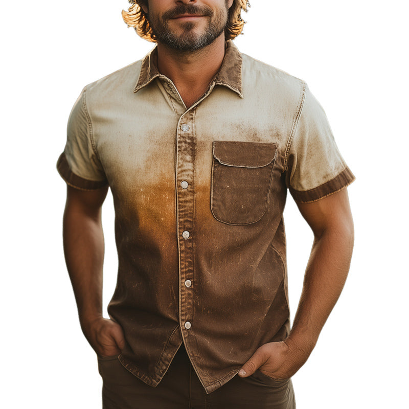 Men's Summer Fashion Gradient Print Short Sleeve Shirt MTA2652E6U