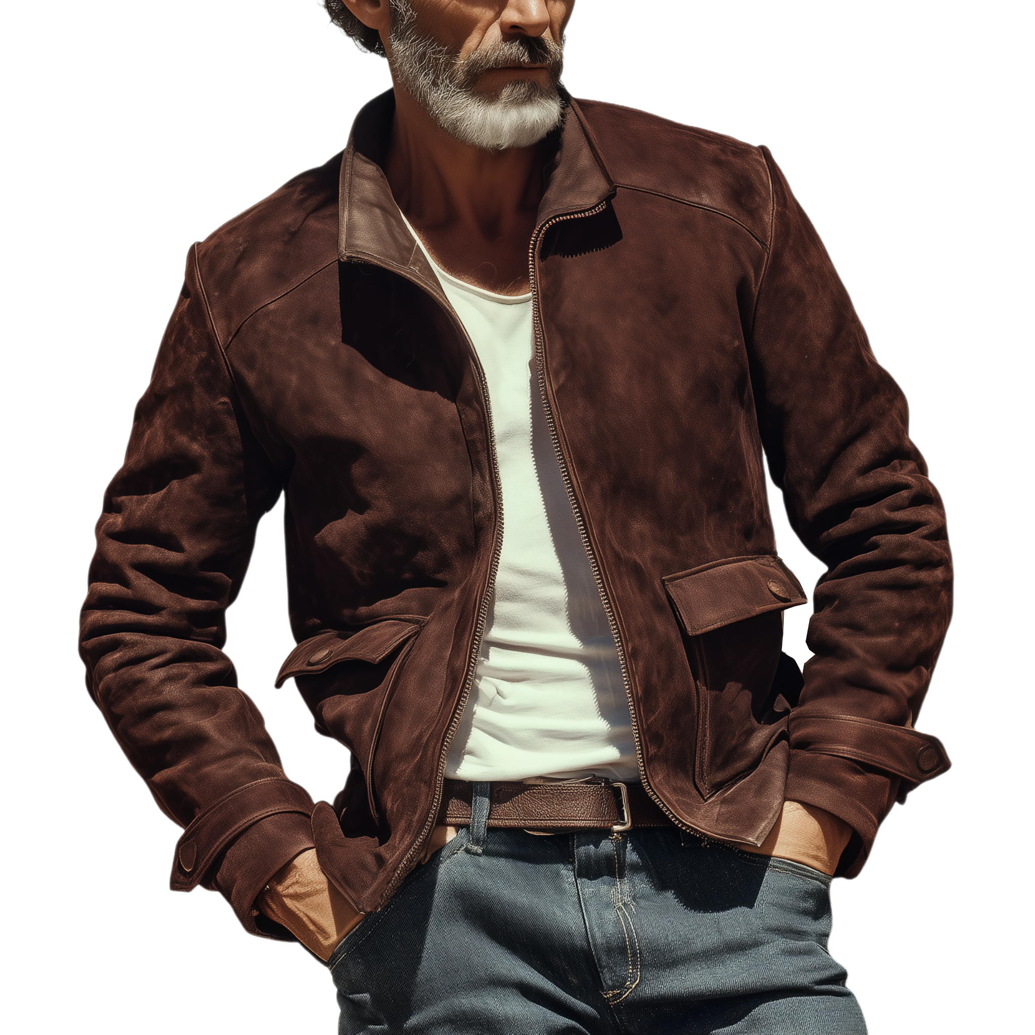 Men's Classic Western Retro Tough Style Stand Collar Suede Jacket MTA0516I1K