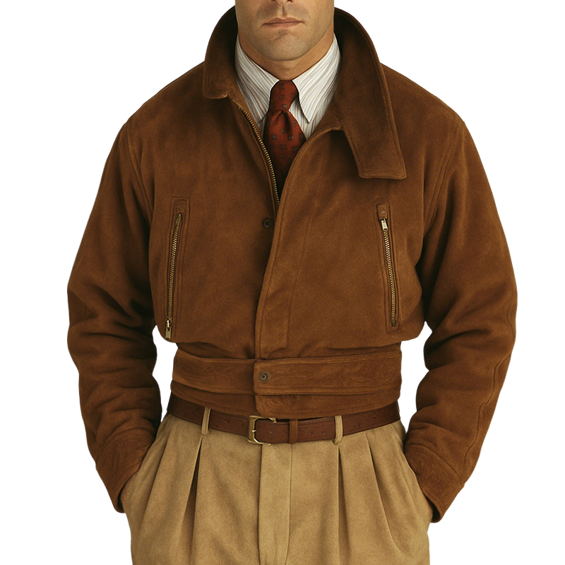 Men's Casual Vintage Suede Zip-up Cropped Jacket MTA0641H2TO