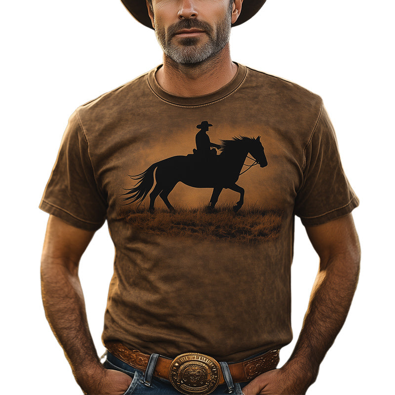 Men's Western Cowboy Style Printed Crew Neck T-Shirt MTA2893D6U