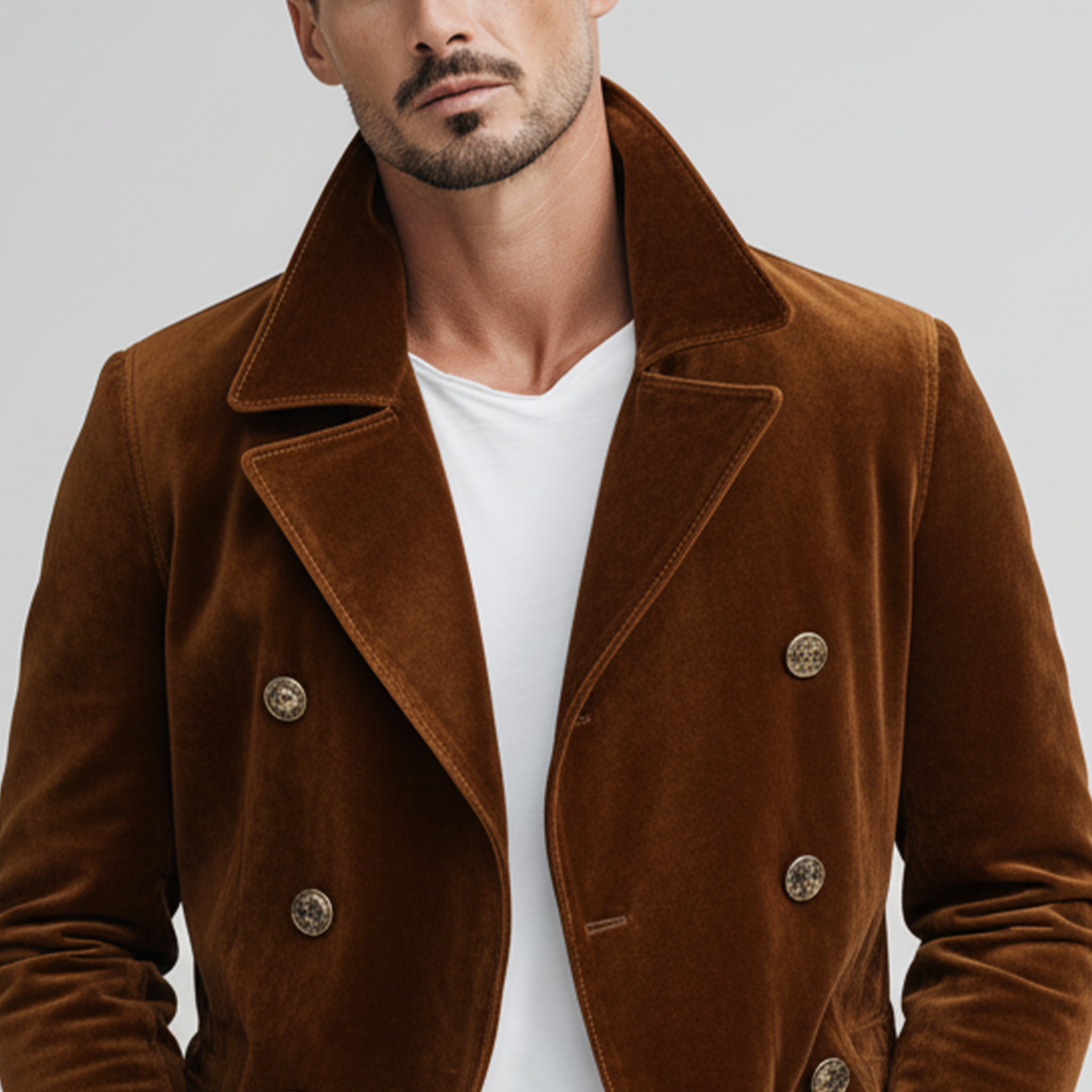 Men's Classic Retro Lapel Double-breasted Faux Velvet Jacket MTA1406K9K