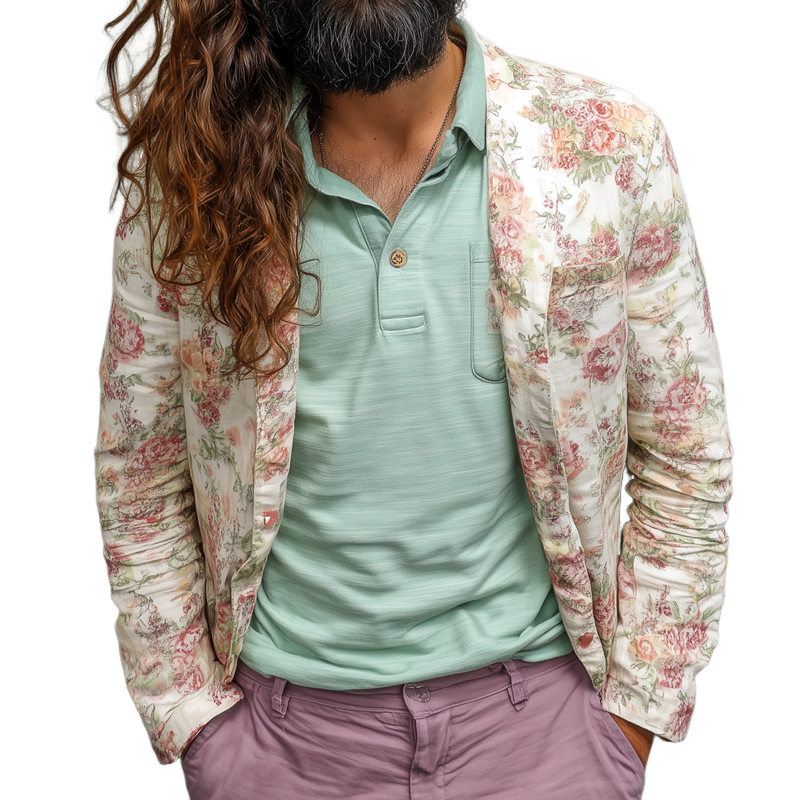 Men's Floral Print Notch Lapel Single Breasted Casual Blazer MTA1018G5Z