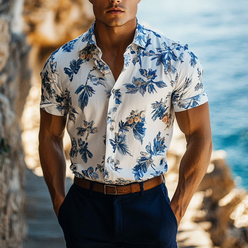 Men's Casual Printed Short Sleeve Lapel Shirt MTA1519E7X