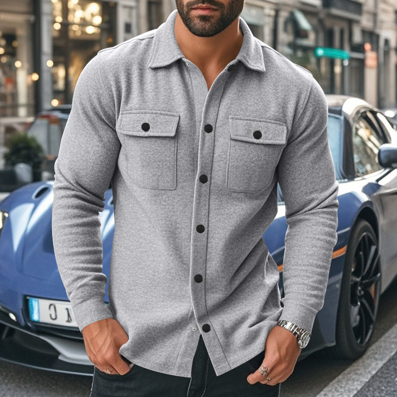 Men's Blended Multi-pocket Lapel Long-sleeved Shirt MTA2837G9X