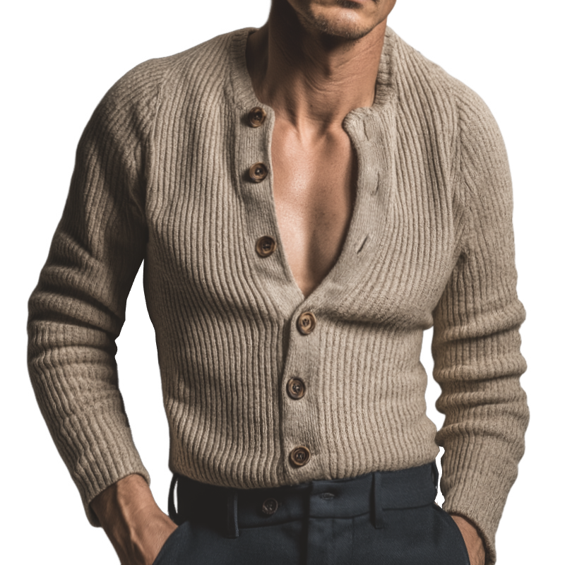Men's Vintage Casual Striped Knitted Sweater Button Cardigan MTA1300J1TO