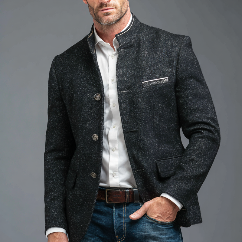 Men's Vintage Herringbone Tweed Notched Lapel Two-Button Casual Jacket MTA2908H0Z