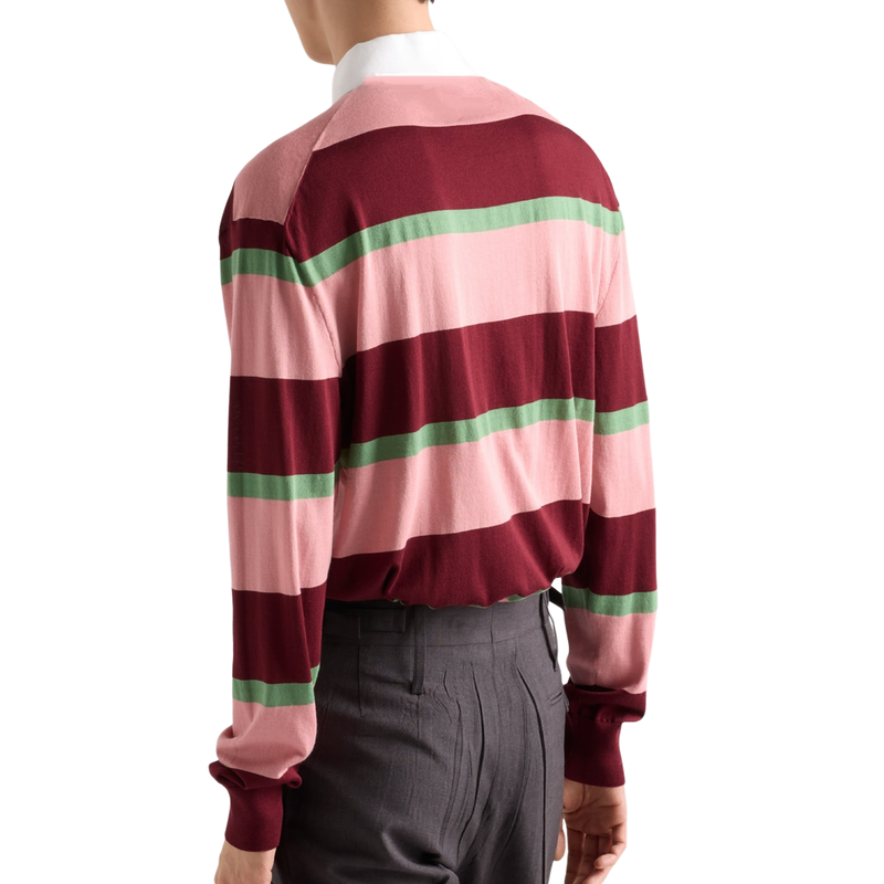 Men's Casual Fashion Striped Contrast Lapel Long-sleeved POLO Shirt 11423282F